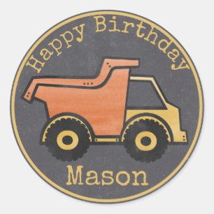 Dump Truck Construction Birthday Runder Aufkleber