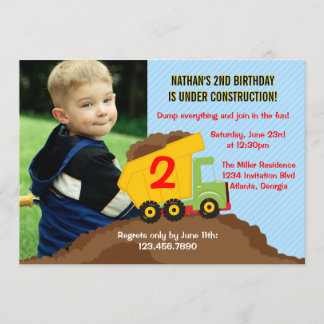 Dump Truck Construction Boy Geburtstagsparty Foto Einladung