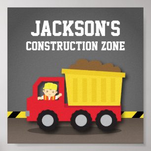 Dump Truck Construction Builder Boys Room Decke Poster
