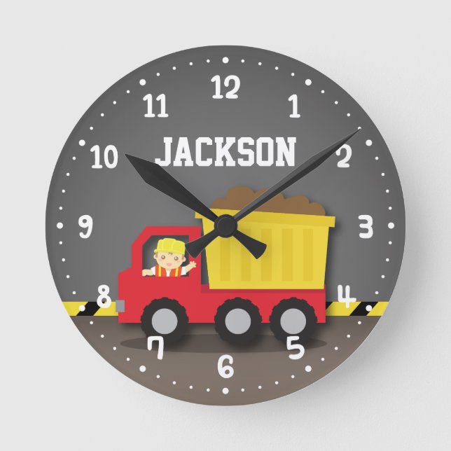 Dump Truck Construction Builder Boys Room Decke Runde Wanduhr (Vorderseite)