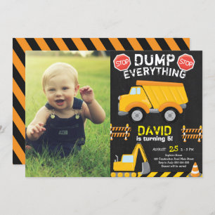 Dump Truck Construction Chalk Geburtstag mit Foto Einladung