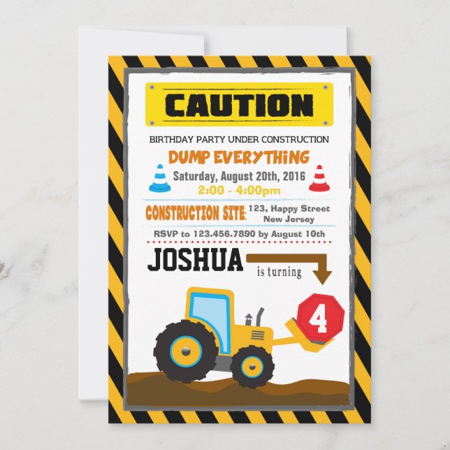 Dump Truck Construction Einladung zum Geburtstag (Vorderseite)