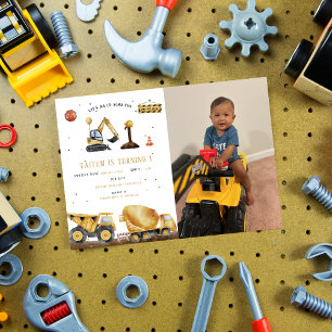 Dump Truck & Digger Kinderbau Geburtstag Einladung