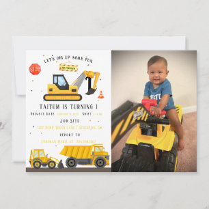 Dump Truck & Digger Kinderbau Geburtstag Einladung
