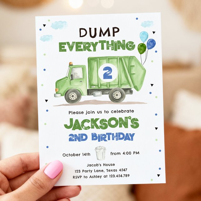 Dump Truck Green Garbage Truck Boy Birthday Einladung (Von Creator hochgeladen)