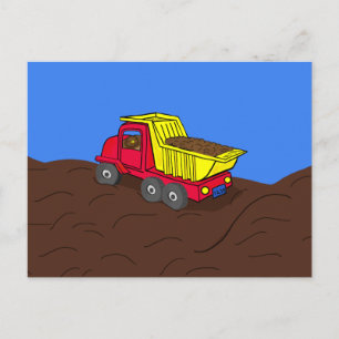Dump Truck Rot und Gelb Cartoon Art Postkarte