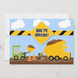 Dump Trucks Construction Birthday Flat Einladung