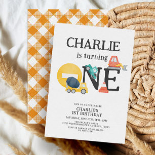 Dump Trucks Construction Party Boy 1. Geburtstag Einladung