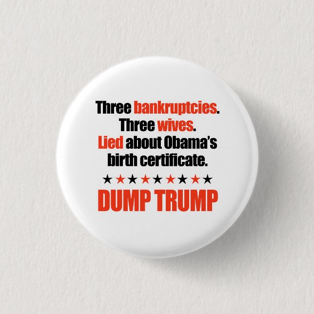 Dump-Trumpf - drei Konkurse und drei Ehefrauen Button (Vorderseite)
