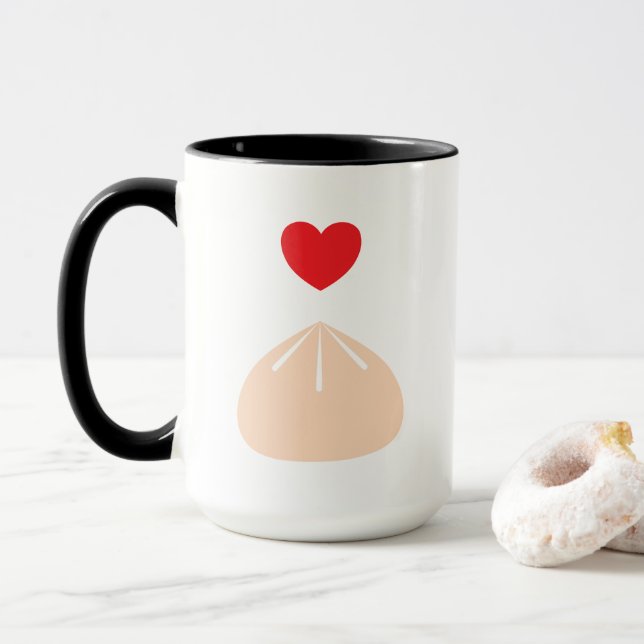 Dumpling Liebe Black 15oz. Tasse (Mit Donut)