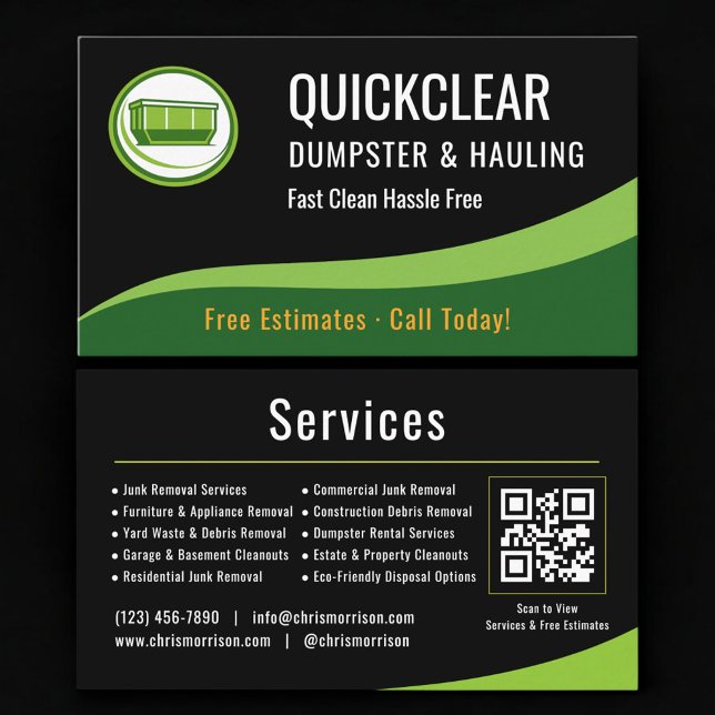 Dumpster and Hauling Professional QR Code Visitenkarte (Von Creator hochgeladen)