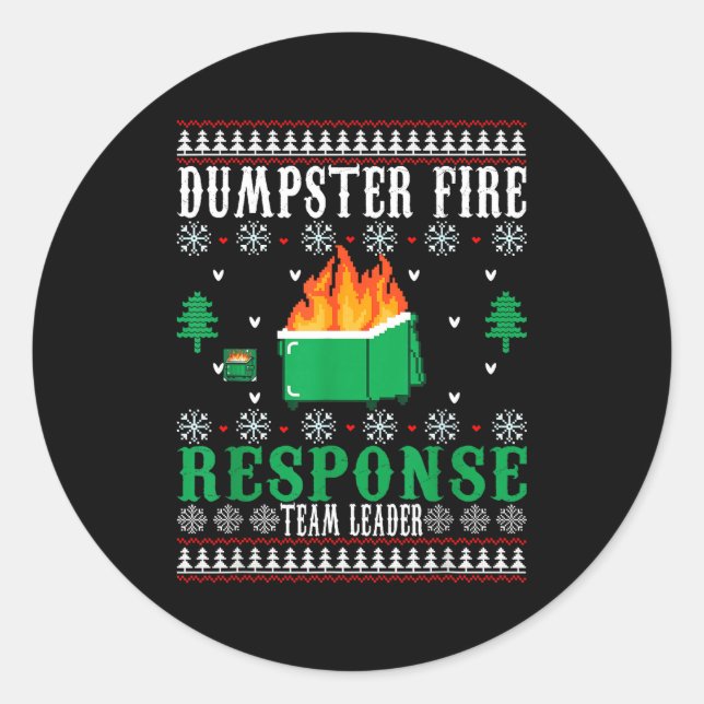 Dumpster Fire Resnse Team Leader Christmas Ugly Sw Runder Aufkleber (Vorderseite)