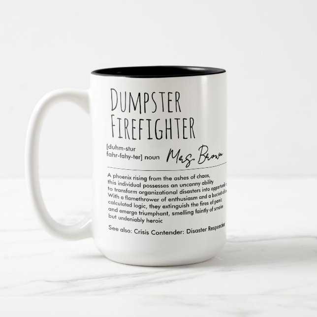 Dumpster Firefighter Funny Definition Individuelle Zweifarbige Tasse (Links)