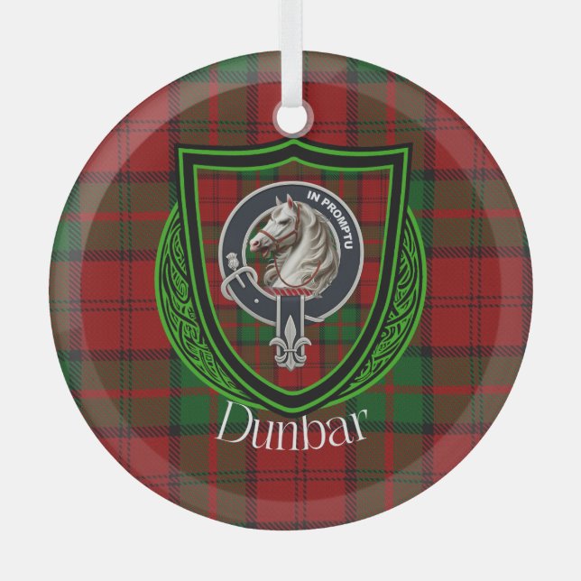 Dunbar Scottish Clan Tartan & Crest Ornament Aus Glas (Vorderseite)
