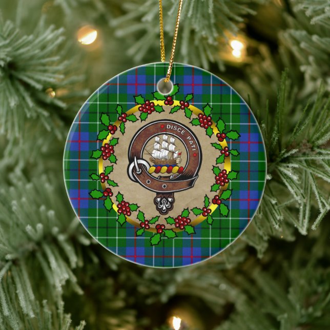 Duncan Clan Abzeichen & Tartan Personalisierte Wei Keramik Ornament (Baum)
