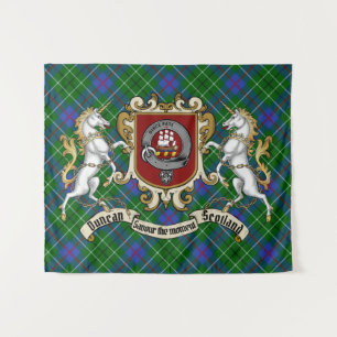 Duncan Clan Abzeichen & Unicorns w/Tartan Wandteppich