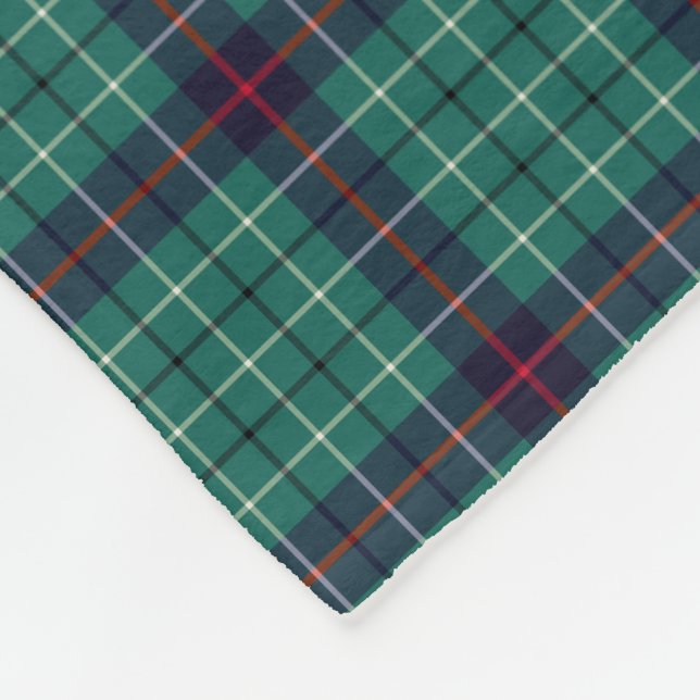 Duncan Clan Turquoise und Royal Blue Modern Tartan Fleecedecke (Ecke)