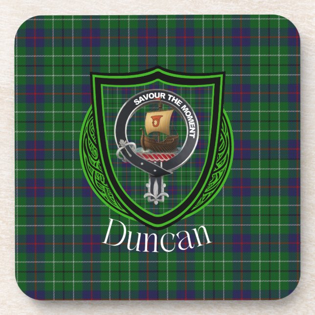 Duncan Scottish Clan Tartan & Wappen Getränkeuntersetzer (Vorderseite)