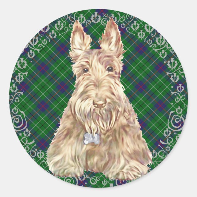 Duncan Tartan Scottie Runder Aufkleber (Vorderseite)