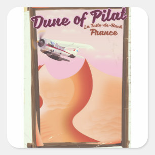 Düne von Pilat, Vintage-Reiseplakat Frankreich. Quadratischer Aufkleber