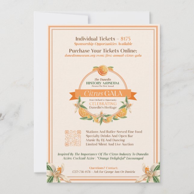 Dunedin History Museum 2025 Citrus Gala Einladung (Rückseite)