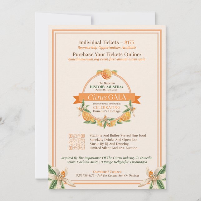 Dunedin History Museum 2025 Citrus Gala Einladung (Rückseite)