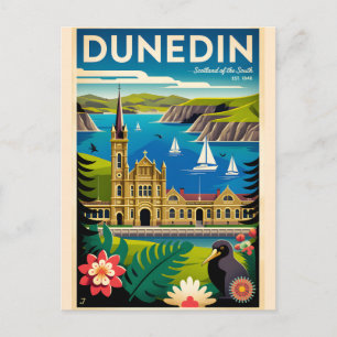 Dunedin Neuseeland Retro-Reiseposter-Kunst Feiertagspostkarte