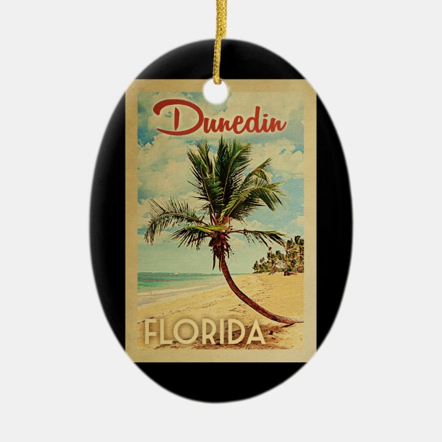 Dunedin Palm Tree Vintage Travel Keramik Ornament (Vorne)