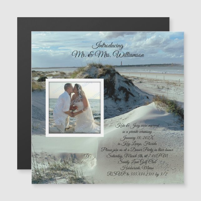 Dunes Foto Private Wedding Newlywed Empfang Magneteinladung (Vorne/Hinten)