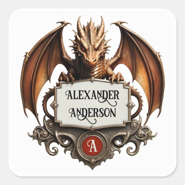 Dungeon Dragon personalisieren Quadratischer Aufkleber (Vorderseite)