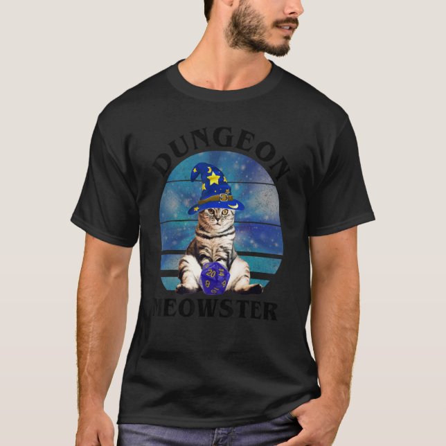 Dungeon Meowster Cat D20 Tabletop Gamer T-Shirt (Vorderseite)