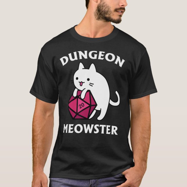 Dungeon Meowster - DnD Dungeon Master Cat mit D20 T-Shirt (Vorderseite)