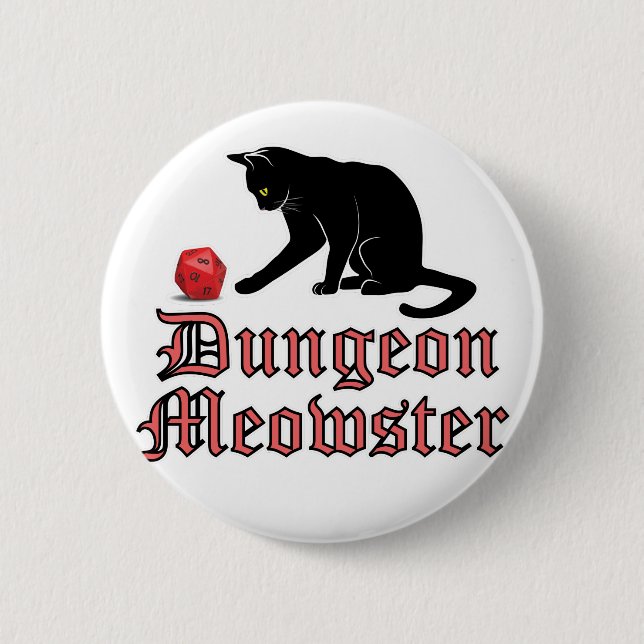 Dungeon Meowster Funny RPG Cat with Dice Button (Vorderseite)