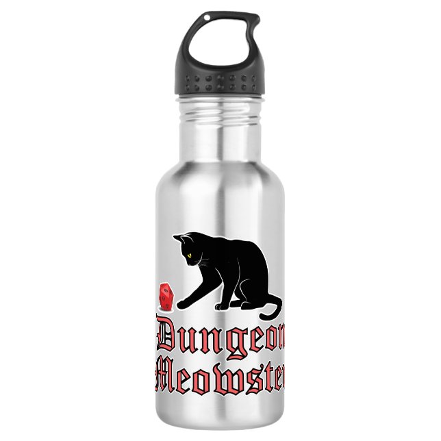 Dungeon Meowster Funny RPG Cat with Dice Edelstahlflasche (Vorderseite)