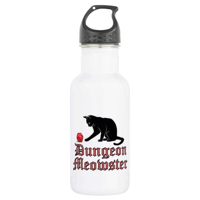 Dungeon Meowster Funny RPG Cat with Dice Edelstahlflasche (Vorderseite)