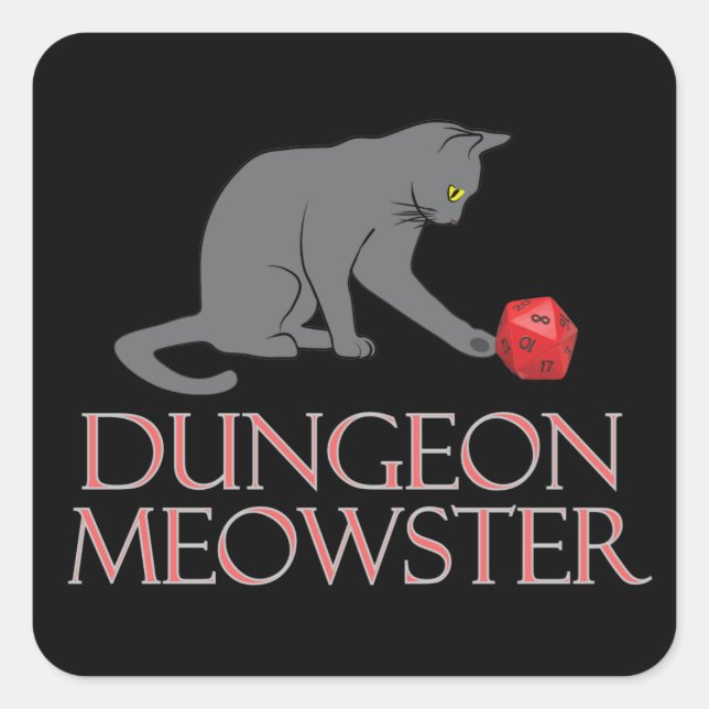 Dungeon Meowster Funny RPG Cat with Dice Quadratischer Aufkleber (Vorderseite)
