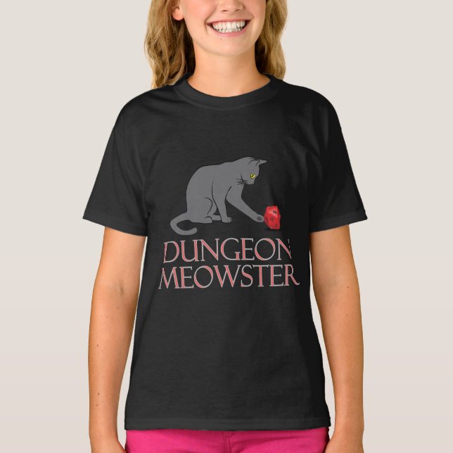 Dungeon Meowster Funny RPG Cat with Dice T-Shirt (Vorderseite)
