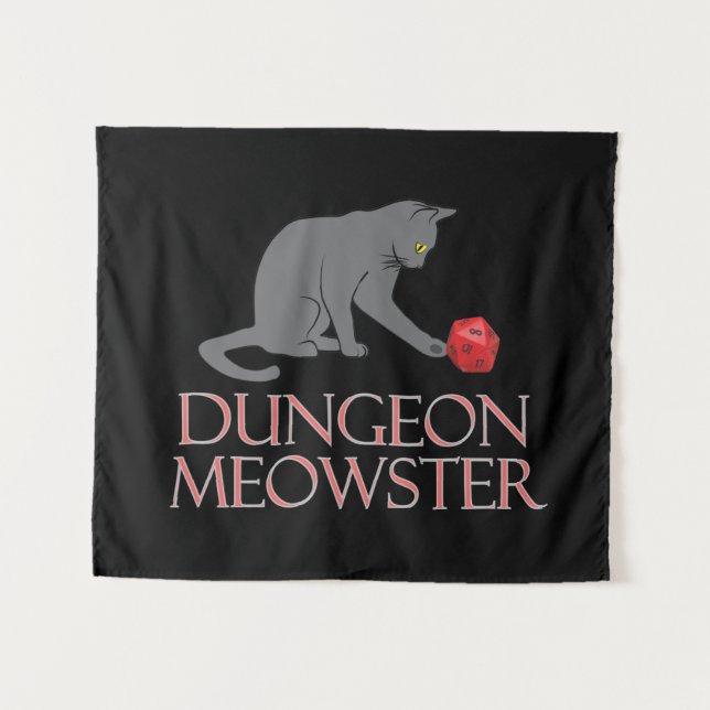 Dungeon Meowster Funny RPG Cat with Dice Wandteppich (Vorderseite (Horizontal))