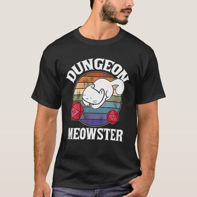 Dungeon Meowster Nerdy D20 Dice Nerd Kitten Cat RP T-Shirt (Vorderseite)