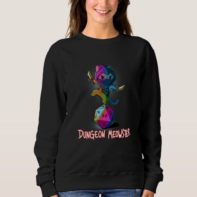 Dungeon Meowster Tabletop Gamer Nerdy Cat D20 RPG Sweatshirt (Vorderseite)