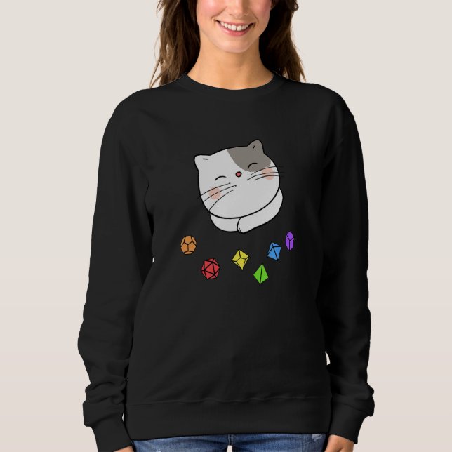 Dungeon Meowster und Nerdy Cat Polyhedral Dice Set Sweatshirt (Vorderseite)