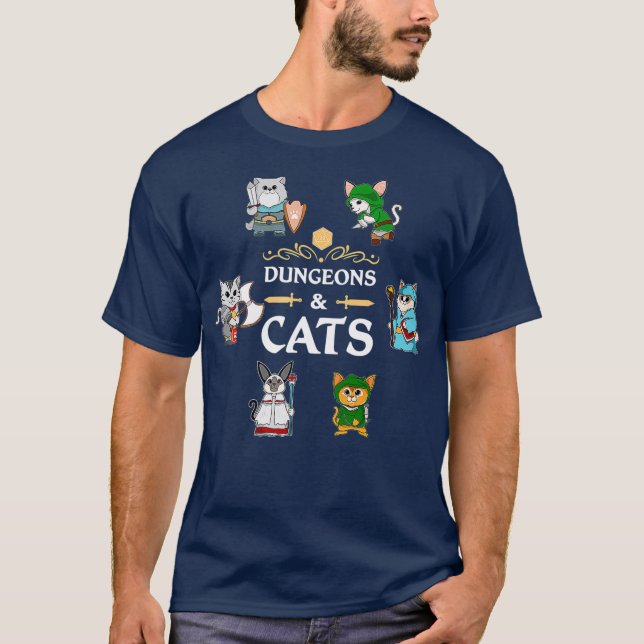 Dungeons and Cats RPG D20 Fantasy Roleplay T-Shirt (Vorderseite)