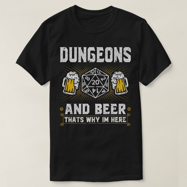 Dungeons Beer Funny RPG Dice Rollenspiel T-Shirt (Design vorne)