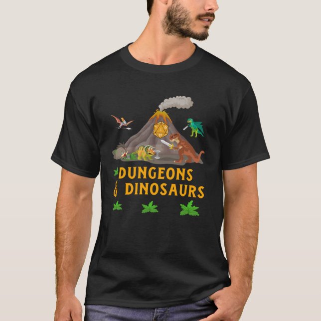 Dungeons + Dinosaurs Role Playing  Tabletop Fantas T-Shirt (Vorderseite)