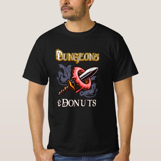 Dungeons & Donuts Funny RPG Rollenspiel Fantasie T-Shirt (Vorderseite)