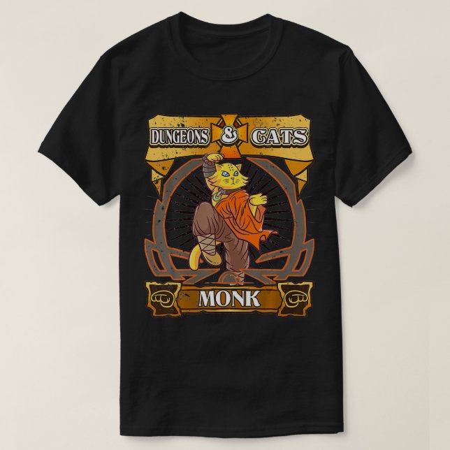 Dungeons und Katzen Monk Kitten Cat Dice Nerd RPG  T-Shirt (Design vorne)