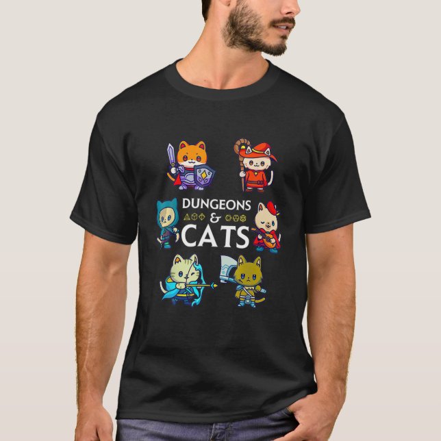 Dungeons und Katzen RPG D20 Dices Nerd Gamer Cat T-Shirt (Vorderseite)