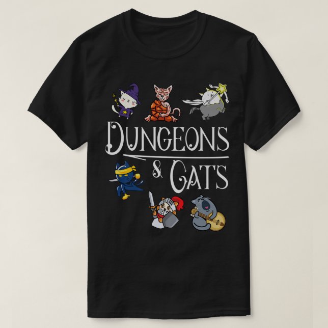 Dungeons und Katzen Witziger Drache Katze Kitten L T-Shirt (Design vorne)