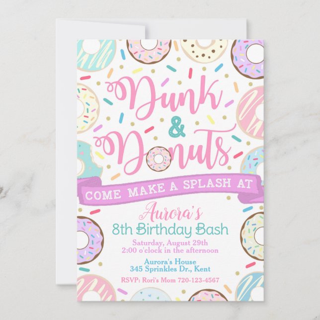 Dunk und Donuts Einladung, Pool-Party Einladung (Vorderseite)