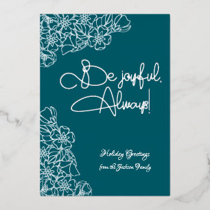 Dunkel Aquamarin und Silver Floral Joyful Foto Wei Folien Feiertagskarte